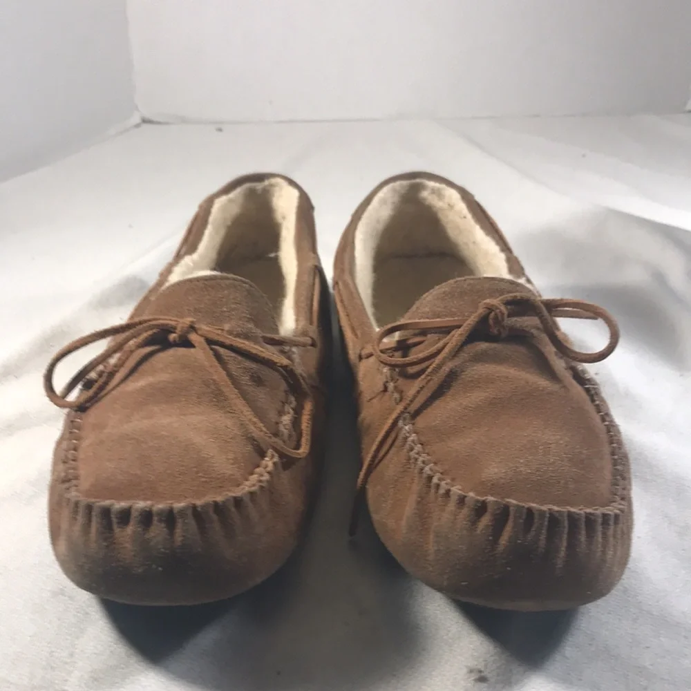 Ugg Men's Olsen Brown Suede Laced Fleece Lined Moccasin Driving Shoes Slippers